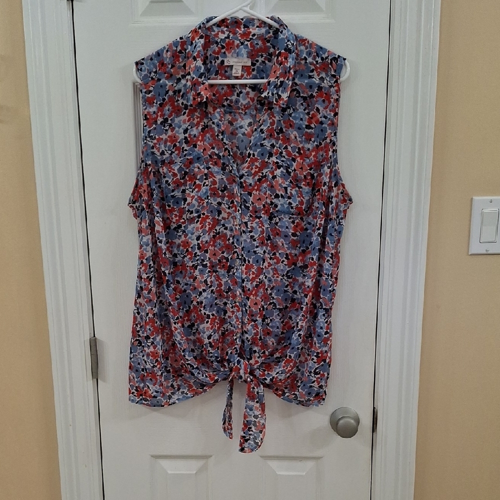 Dress Barn Floral Sleeveless Blouse - Red, Blue, White